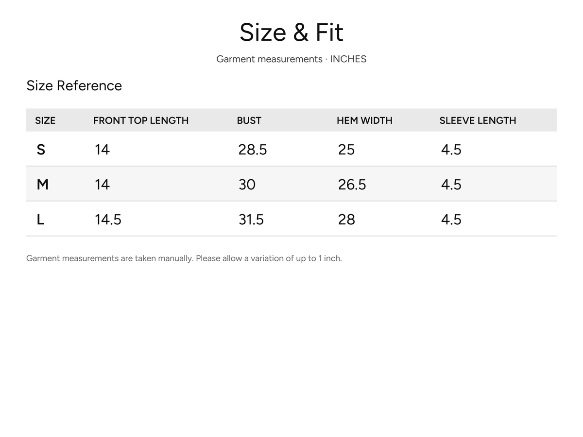 SHEVOV garment size and fit chart