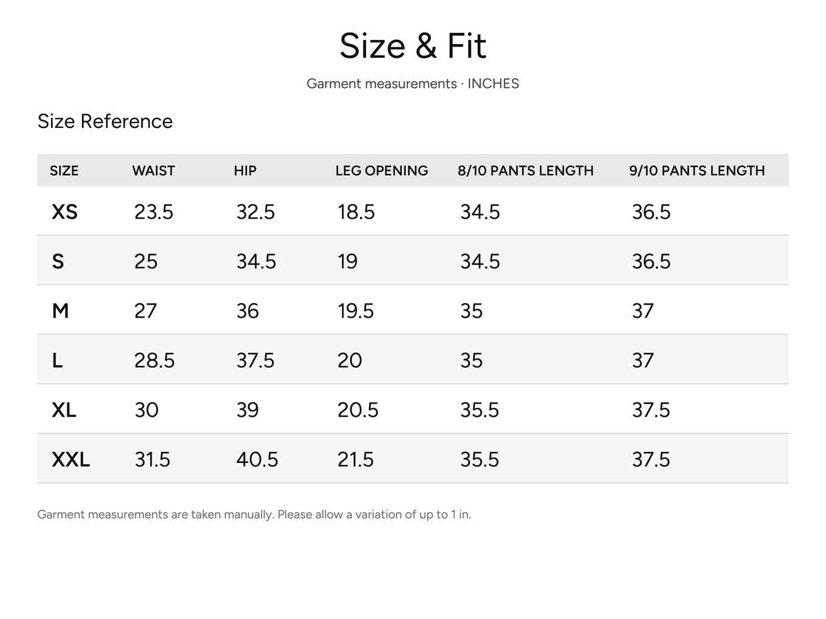 SHEVOV garment size and fit chart